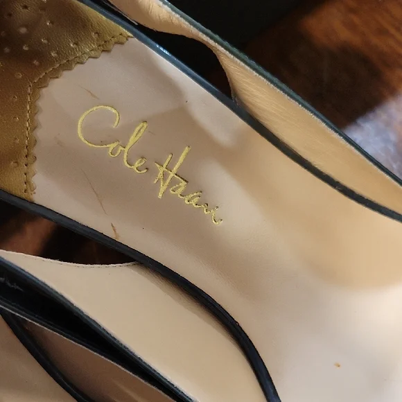 Cole Haan Women's Patent Peep Toe Heels - Dark Gray - Picture 2 of 8